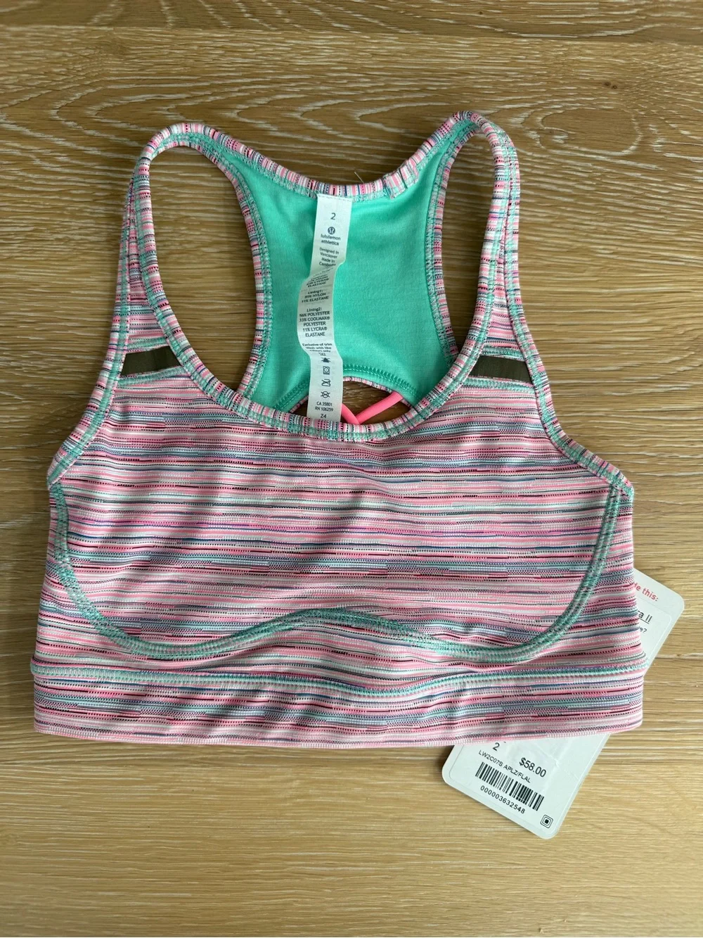Lululemon Sweaty or Not Bra II Pink Striped Crisscross Back Sports Bra